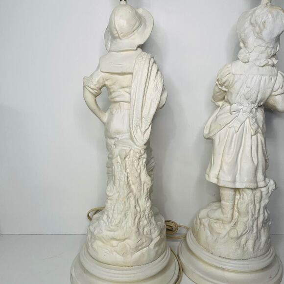 VINTAGE PAIR LARGE TABLE LAMPS CHALKWARE FIGURE WOMAN AND MAN - Picture 7 of 7